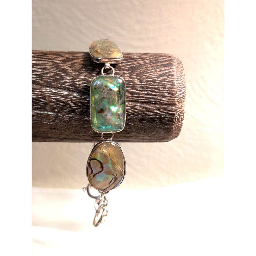 Sterling Silver Abalone Shell Toggle Bracelet - image 2